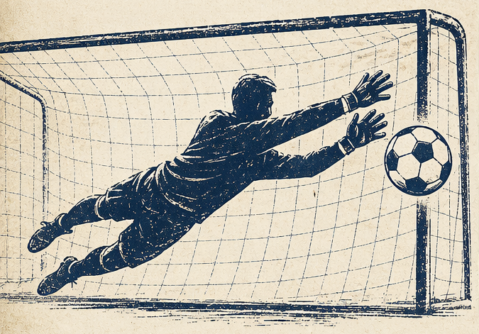 Torwart springt nach dem Ball im Tor